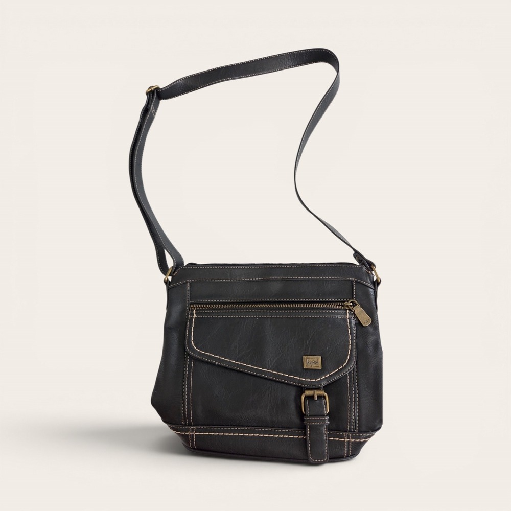 b.o.c. Born Concept Black Faux Leather Crossbody Bag Contrast Stitching